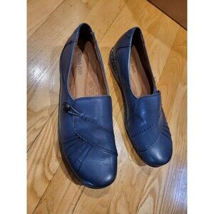 Cobb Hill Womens Paulette Navy Leather Slip On Loafer Flat Shoe 8.5 Narrow